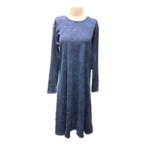 Paniz blue marbled tie dye long sleeve fit and flare dress Size XL cotton